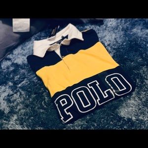 NWT POLO RALPH LAUREN STRIPED LONG SLEEVE SWEATER NAVY AND YELLOW (small)